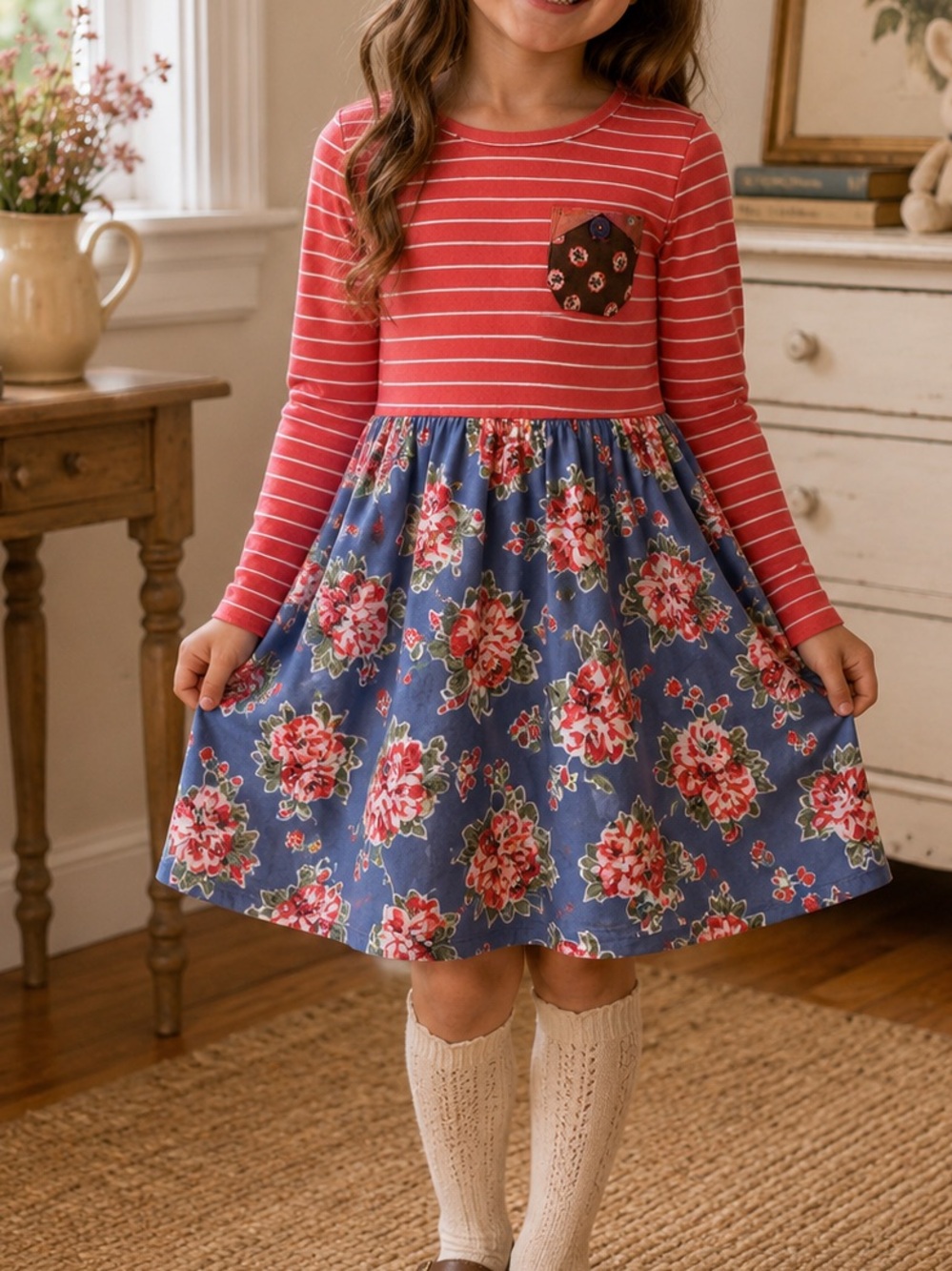 435 Matilda Jane Friends Forever Abigail Dress Floral Stripe Boho Eclectic Artsy